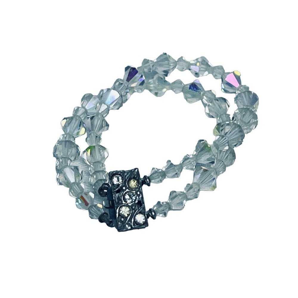 Double Strand Clear Iridescent Beaded Bracelet - Picture 2 of 6